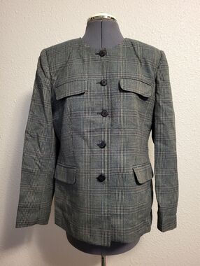 Jennifer Moore Green Plaid Wool Blazer Size 8